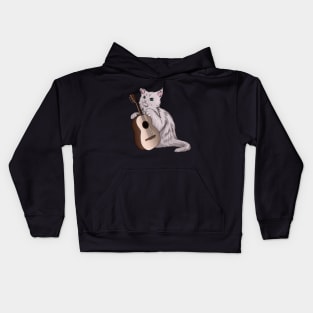 Beautiful cat is playing the guitar Kids Hoodie